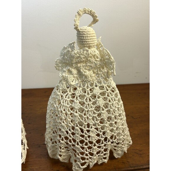 Lot Of 2 Vintage Crochet Angel Christmas Tree Toppers 8” And 9” Tall - Picture 5 of 8